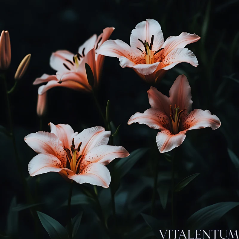 AI ART Gorgeous Pink Lilies in Nighttime Garden