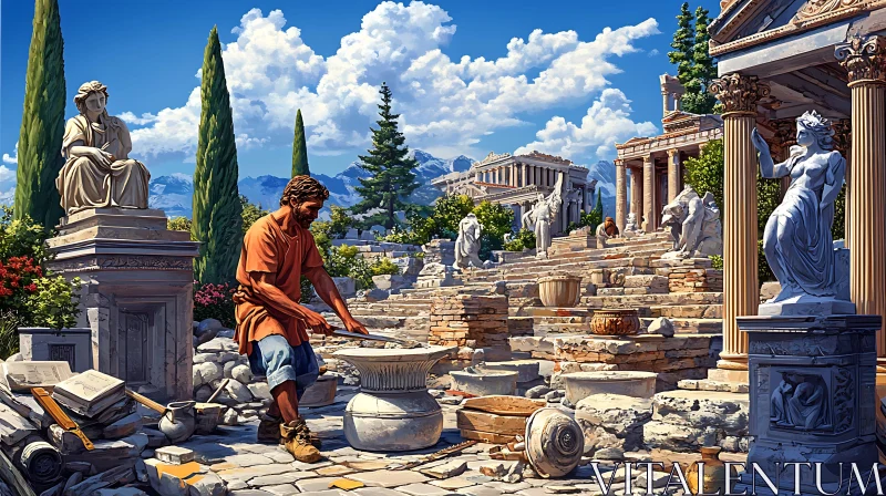 Artisan in Ancient Greek Ruins AI Image