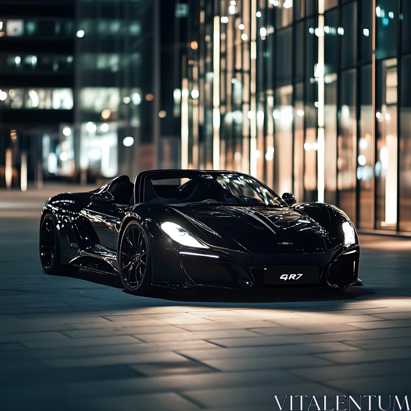 High-End Black Convertible in City Nightscape AI Image