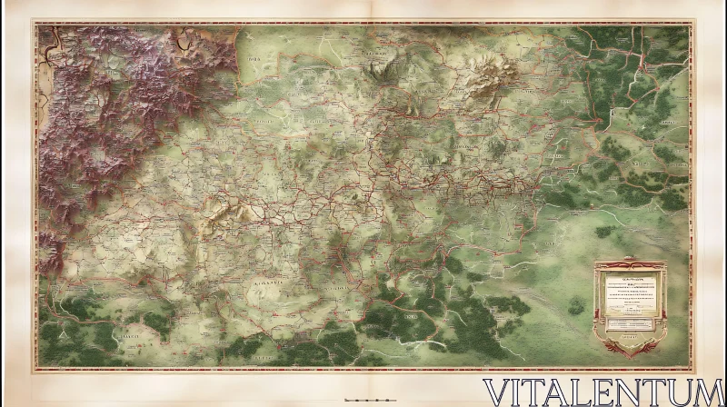 Intricate Antique Map with Terrain and Cities AI Image