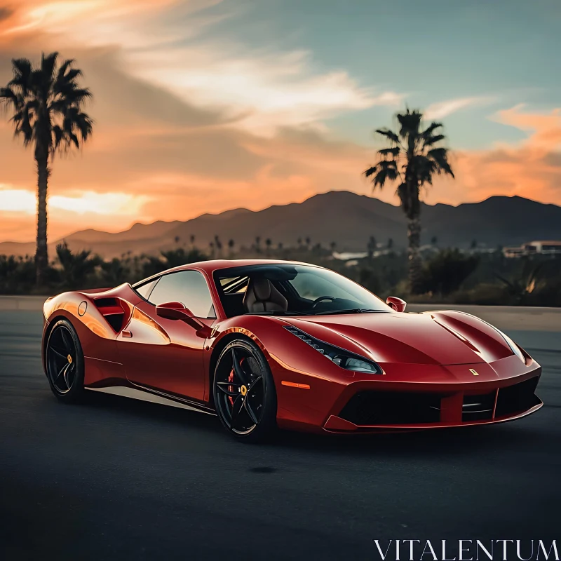 Luxury Red Car at Dusk AI Image