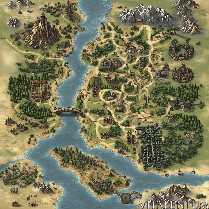 Medieval Fantasy World Map with Intricate Details AI Image