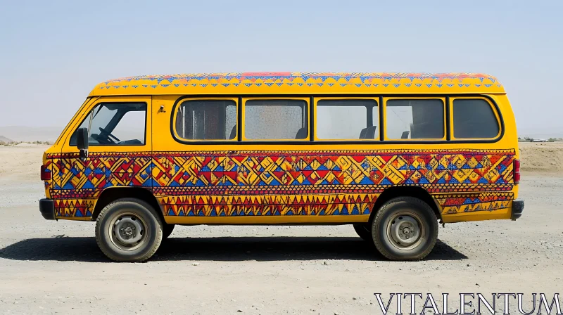 Geometric Patterned Yellow Minibus AI Image