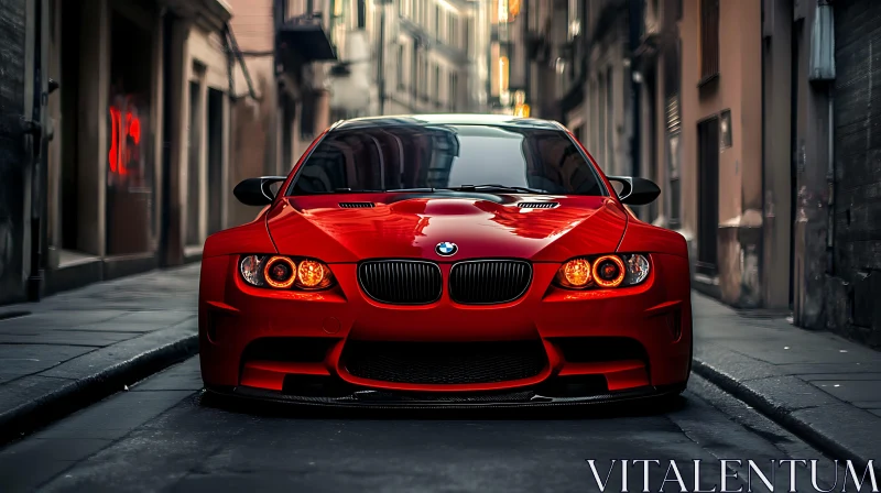 Luxury Red BMW in the City AI Image