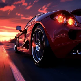 Rapid Red Sports Car at Dusk