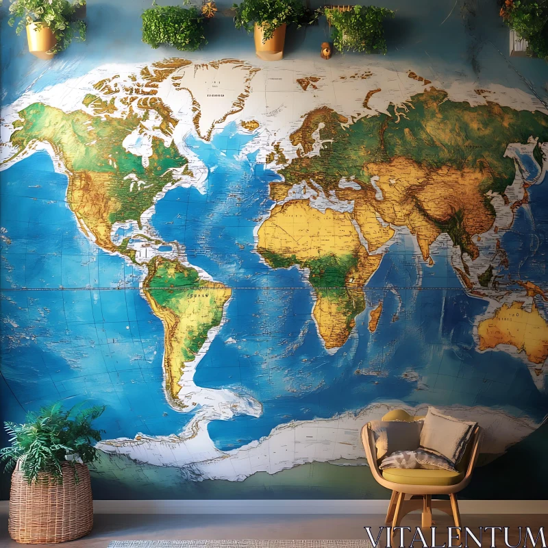 Detailed World Map Wall Decoration AI Image