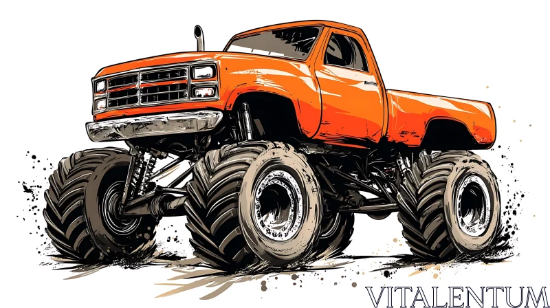 Detailed Orange Monster Truck Illustration AI Image