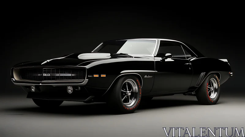 Vintage Black Muscle Car in Dark Setting AI Image