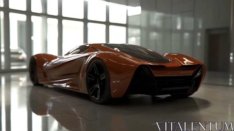 Sleek Orange Supercar Displayed Indoors AI Image