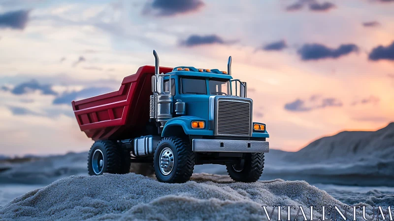 Serene Sunset with Toy Dump Truck AI Image