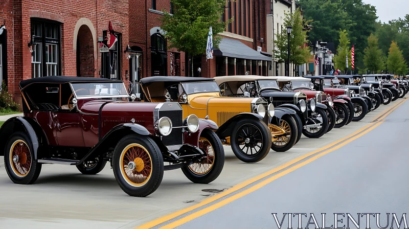 Classic Automobiles on Display in Quaint Town AI Image