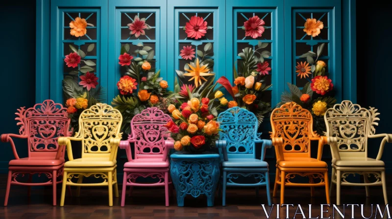 Colorful Floral Chair Arrangement in Exotic Interior AI Image