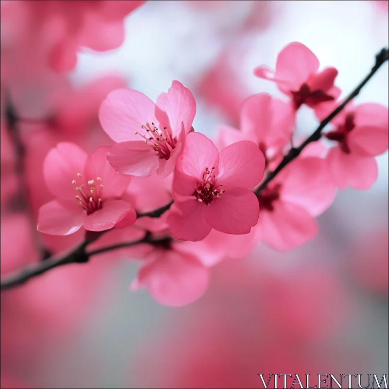 Vibrant Pink Cherry Blossoms Close-Up AI Image