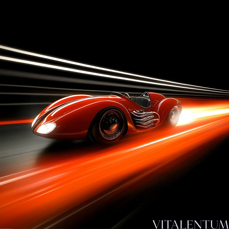 Speeding Red Race Car at Night AI Image