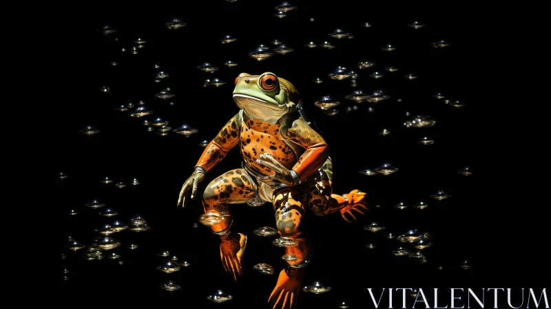 Humorous Frog Jumping into a Sea of Bubbles - Photorealistic Wildlife Art AI Image