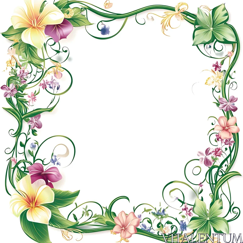 AI ART Colorful Floral Border with Green Vines