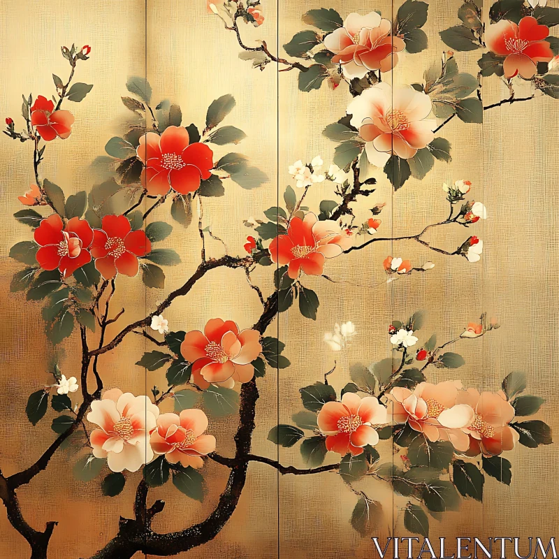 AI ART Sophisticated Floral Art with Blossoms and Gold