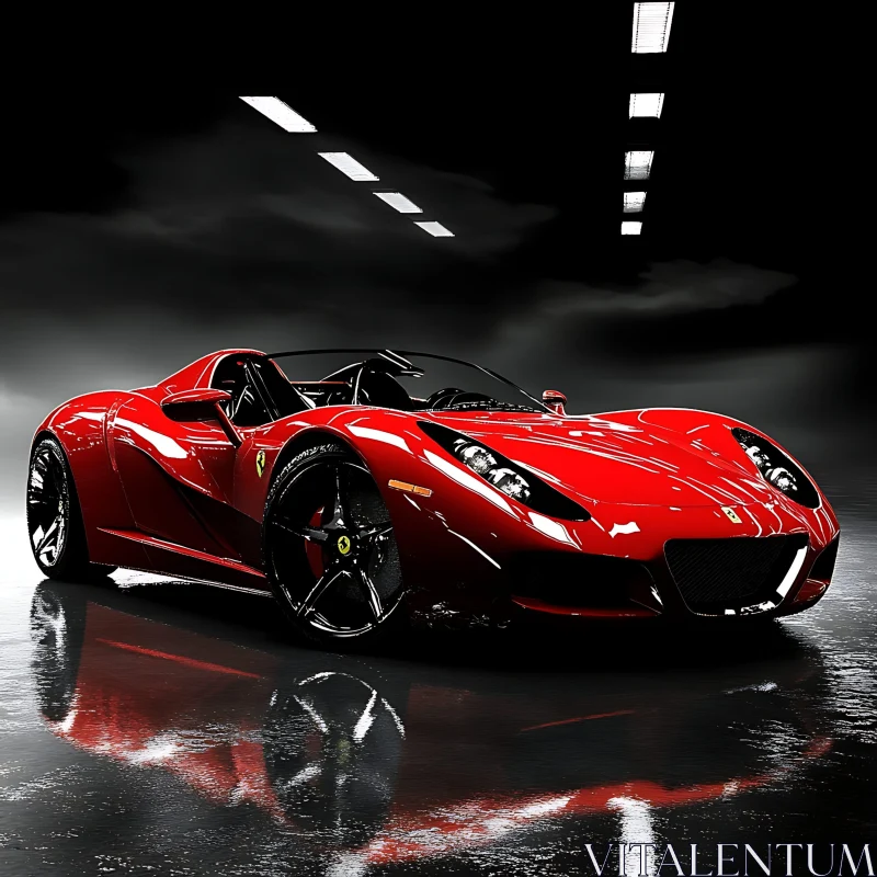 Sleek Red Sports Car in Stylish Setting AI Image