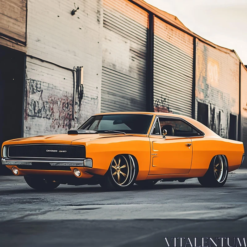 Classic Orange Dodge Charger in Urban Setting AI Image