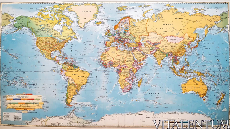 World Map with Country Borders and Geographic Features AI Image