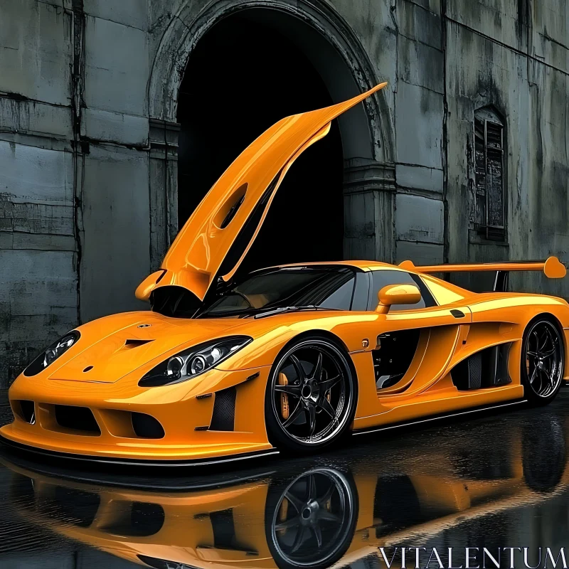 Luxury Orange Supercar in Historic Setting AI Image