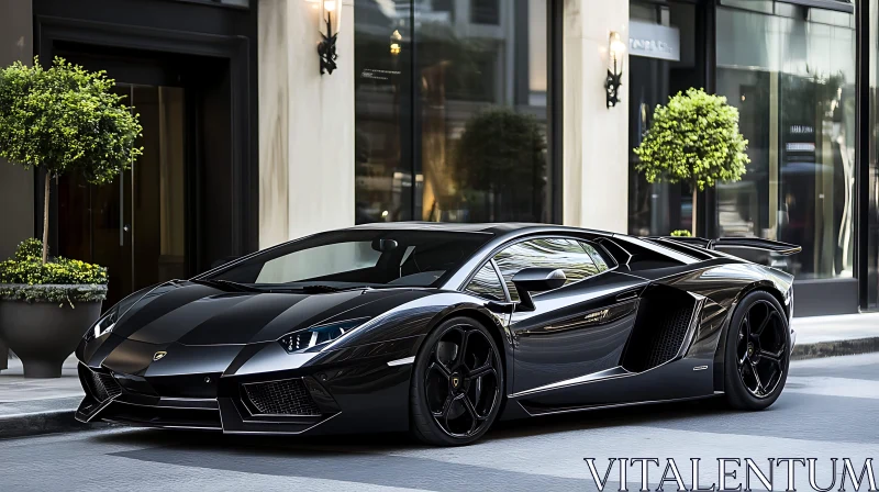 Luxurious Black Supercar Parked in Urban Street AI Image