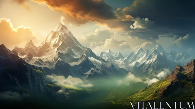Mountain Majesty: An Epic Fantasy Landscape Wallpaper AI Image