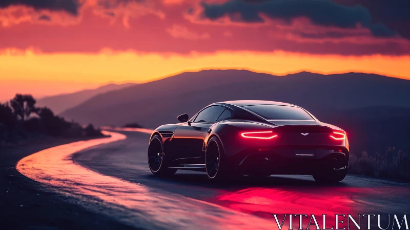 Luxury Sports Car during a Sunset Drive AI Image