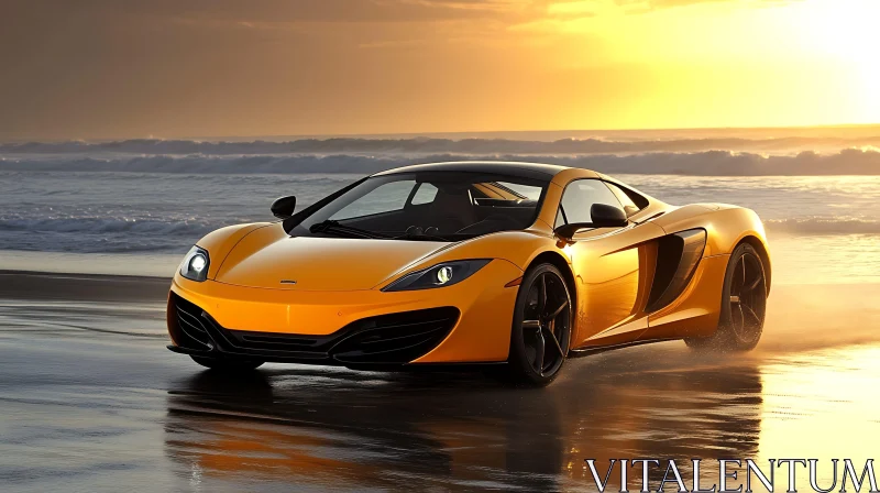 Luxury Car with Beach Sunset Background AI Image