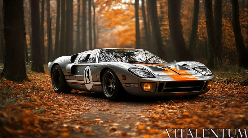 Vintage Racing Car in Fall Setting AI Image