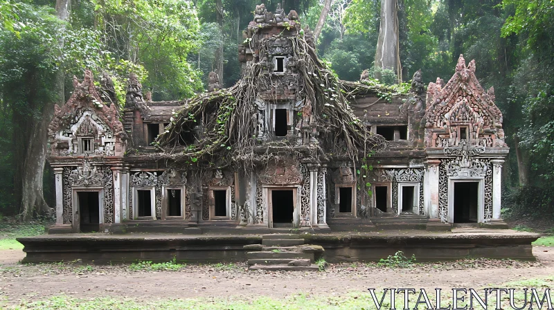 Overgrown Ancient Temple Amidst Forest AI Image