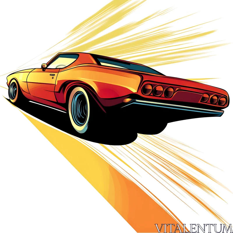 Retro Muscle Car in Motion Illustration AI Image