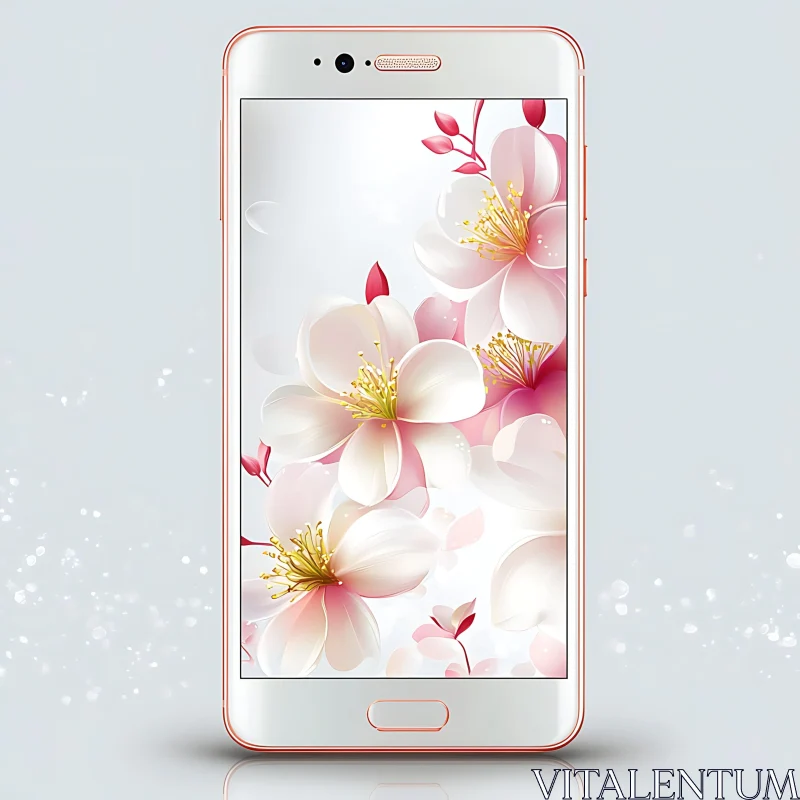 AI ART Modern Mobile with White and Pink Cherry Blossoms