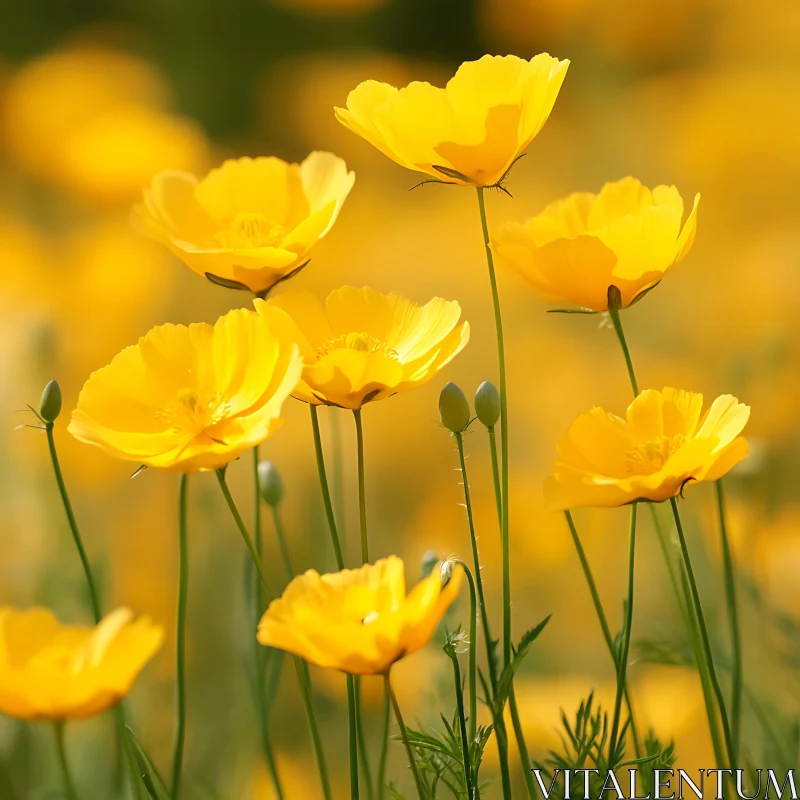 Bright Yellow Blossoms in a Lush Meadow AI Image