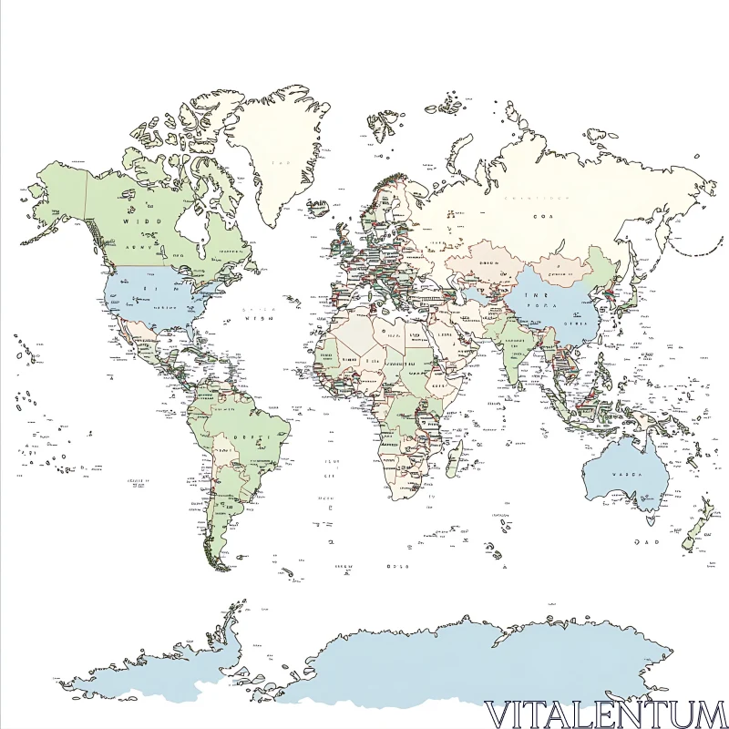 World Map with Country Names and Borders AI Image