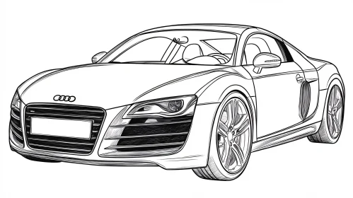 Black and White Sketch of a Sports Car