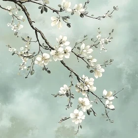 White Blossoming Branch Illustration