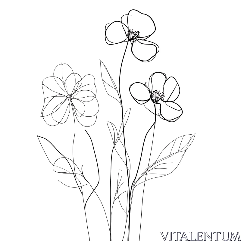 AI ART Elegant Floral Line Drawing