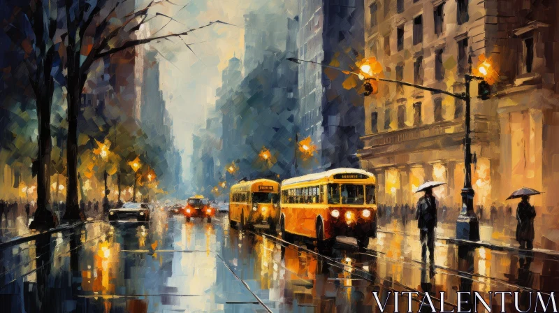 Nostalgic Night City Street Oil Painting AI Image