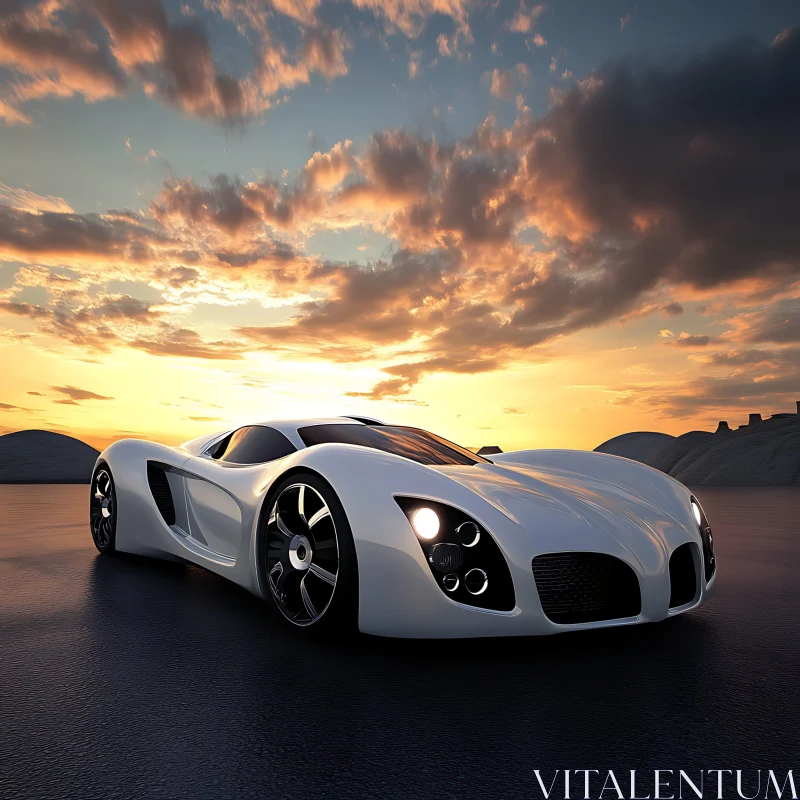 Aerodynamic White Supercar at Dusk AI Image