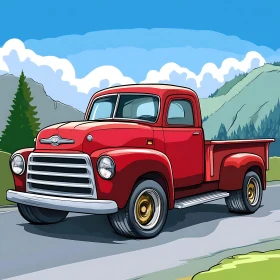 Vintage Red Pickup Truck in Cartoon Style