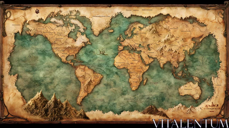 Vintage World Map Illustration AI Image