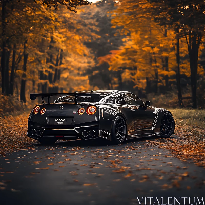 Autumn Vibes with Black Sports Car AI Image