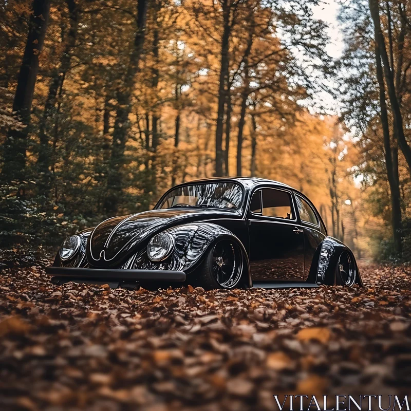 Vintage Car in Autumn Leaves AI Image