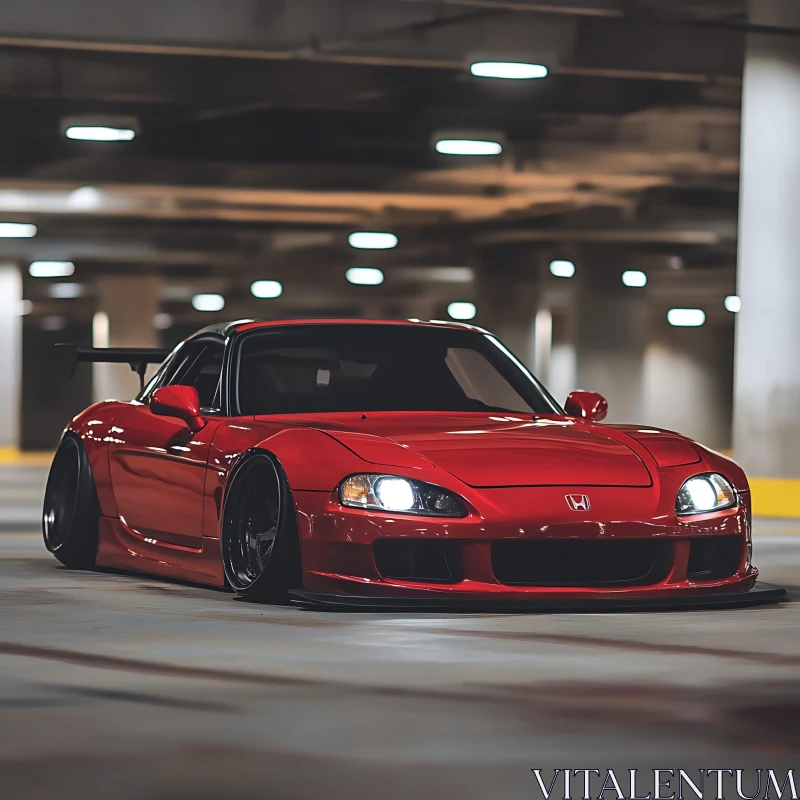 Glossy Red Sports Car at Night AI Image