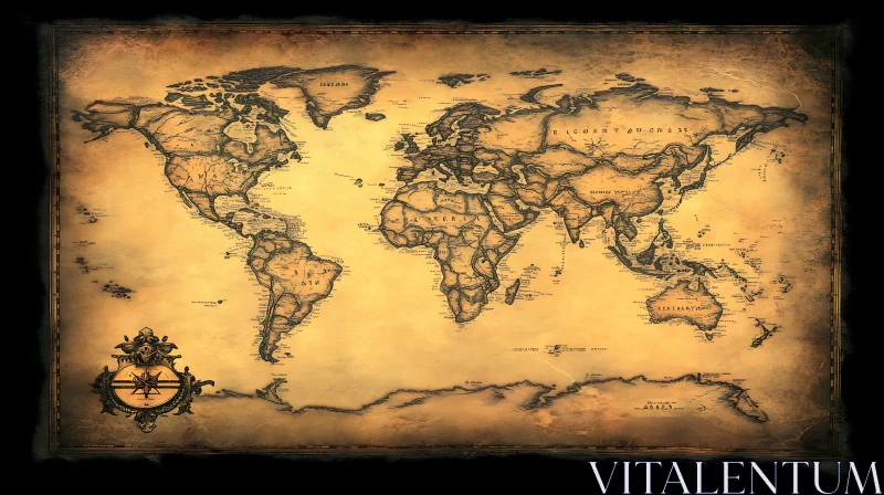 Antique World Map with Historic Charm AI Image