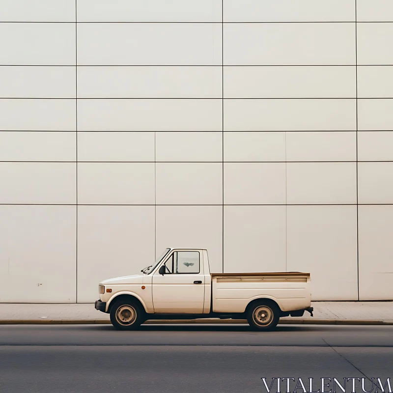 AI ART White Pickup Truck in Front of Geometric Building