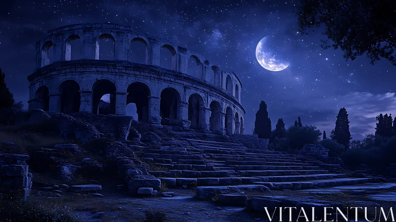 Ancient Ruins Illuminated by Moonlight AI Image