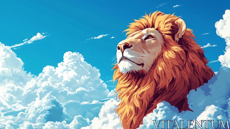 AI ART Lion Amongst the Clouds