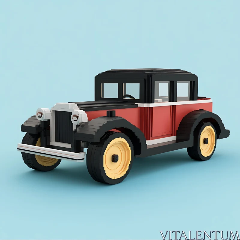 Retro Toy Car with Yellow Wheels and Red Body AI Image